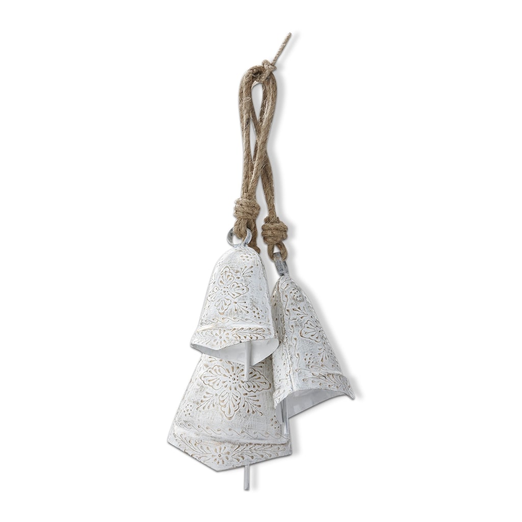 Balsam Bells Set of 3 Decorative Iron Bells Antique White Holiday Decor 4.5 in H for Christmas