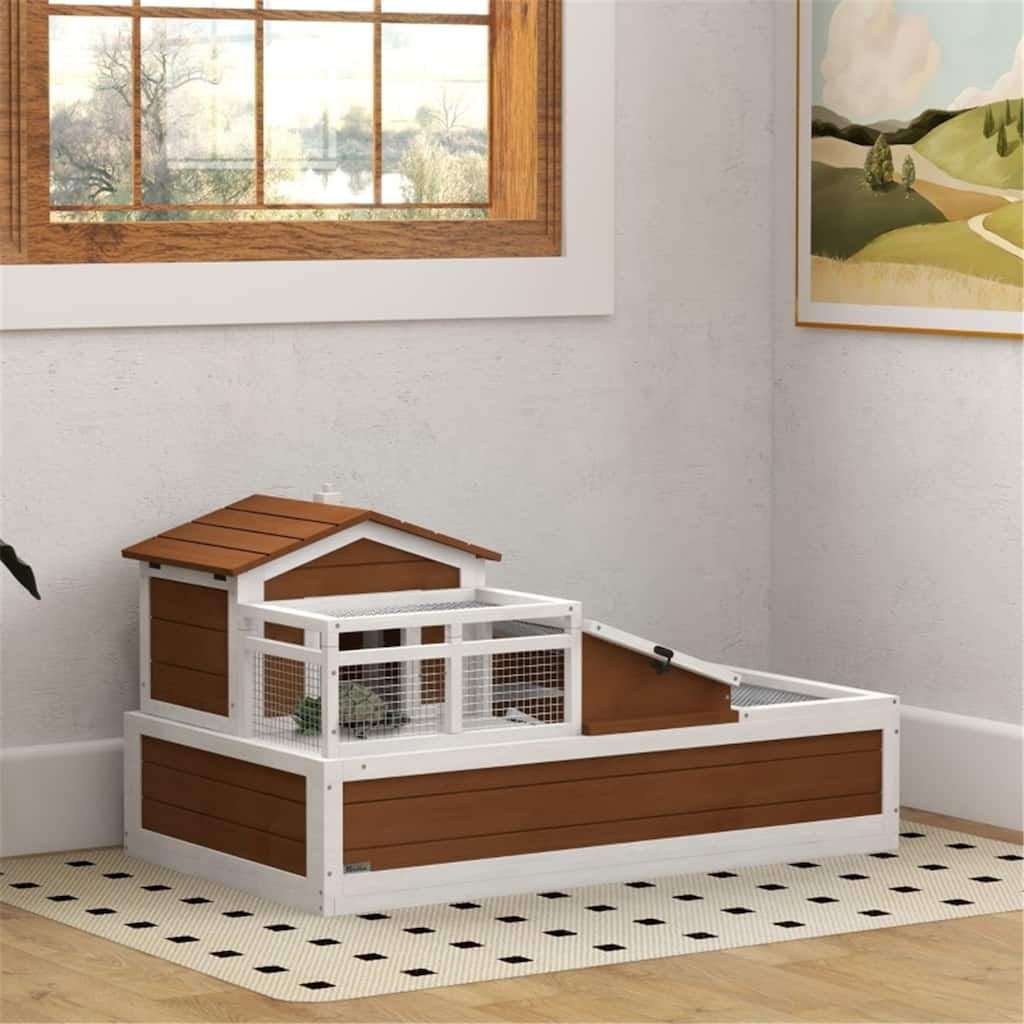 Spacious Wooden Bunny Cage with Openable Roof for Pets - 44" L x 25.5" W x 23.25" H