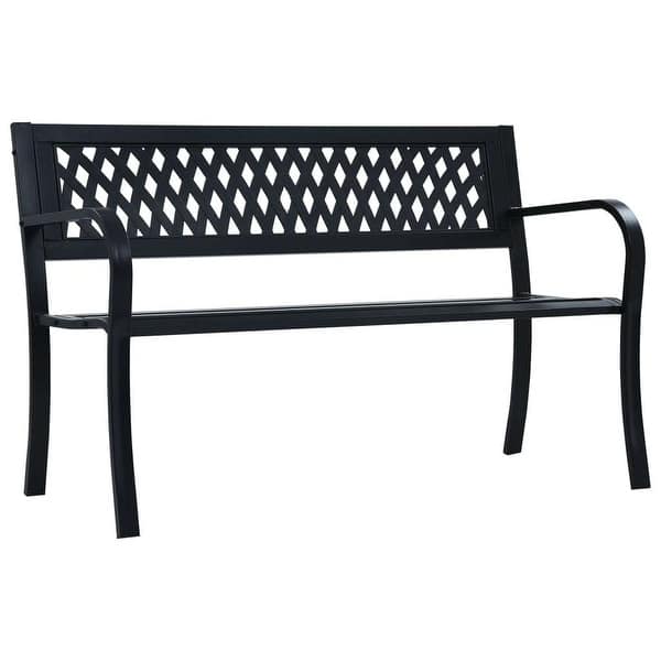 slide 2 of 6, 47.2" Steel Garden Furniture, Made of Steel and Lattice-Patterned Plastic, Outdoor Occasion Bench, Simple Park Bench Black