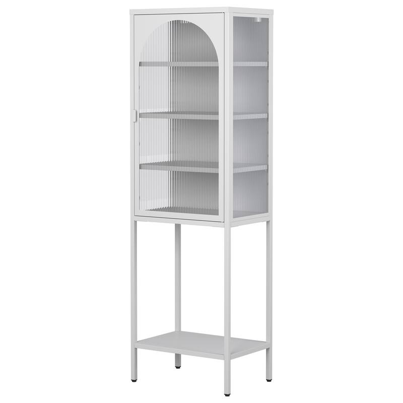 Modern Metal Storage Cabinet with Glass Doors and 3 Adjustable Shelves for Home, Office