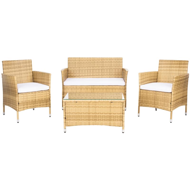 SAFAVIEH Outdoor Tamya 4-Piece Patio Conversation Set - 41W x 31D x 23H - Natural/White