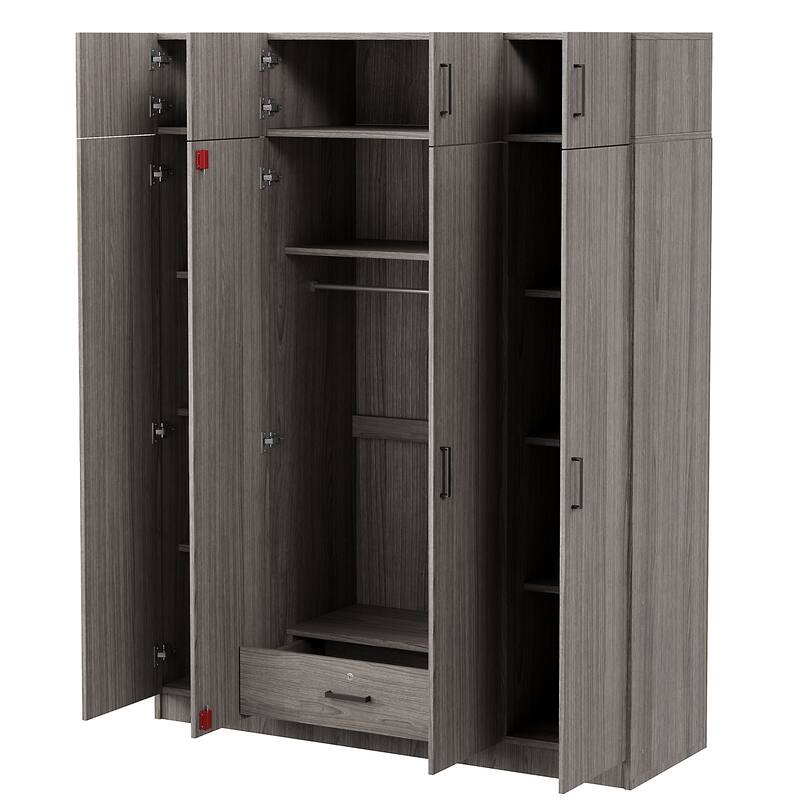 4-Door Wardrobe with 1 Drawer and Top Cabinet, Freestanding Wardrobe Cabinet for Bedroom