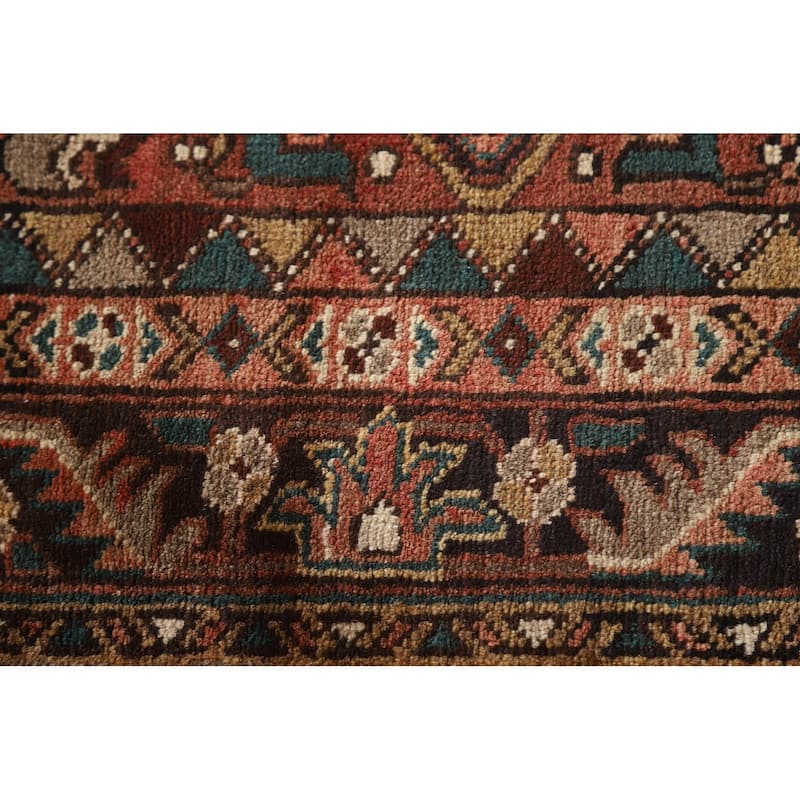 Geometric Handmade Heriz Persian Vintage Runner Rug - 3'5"x 10'7"