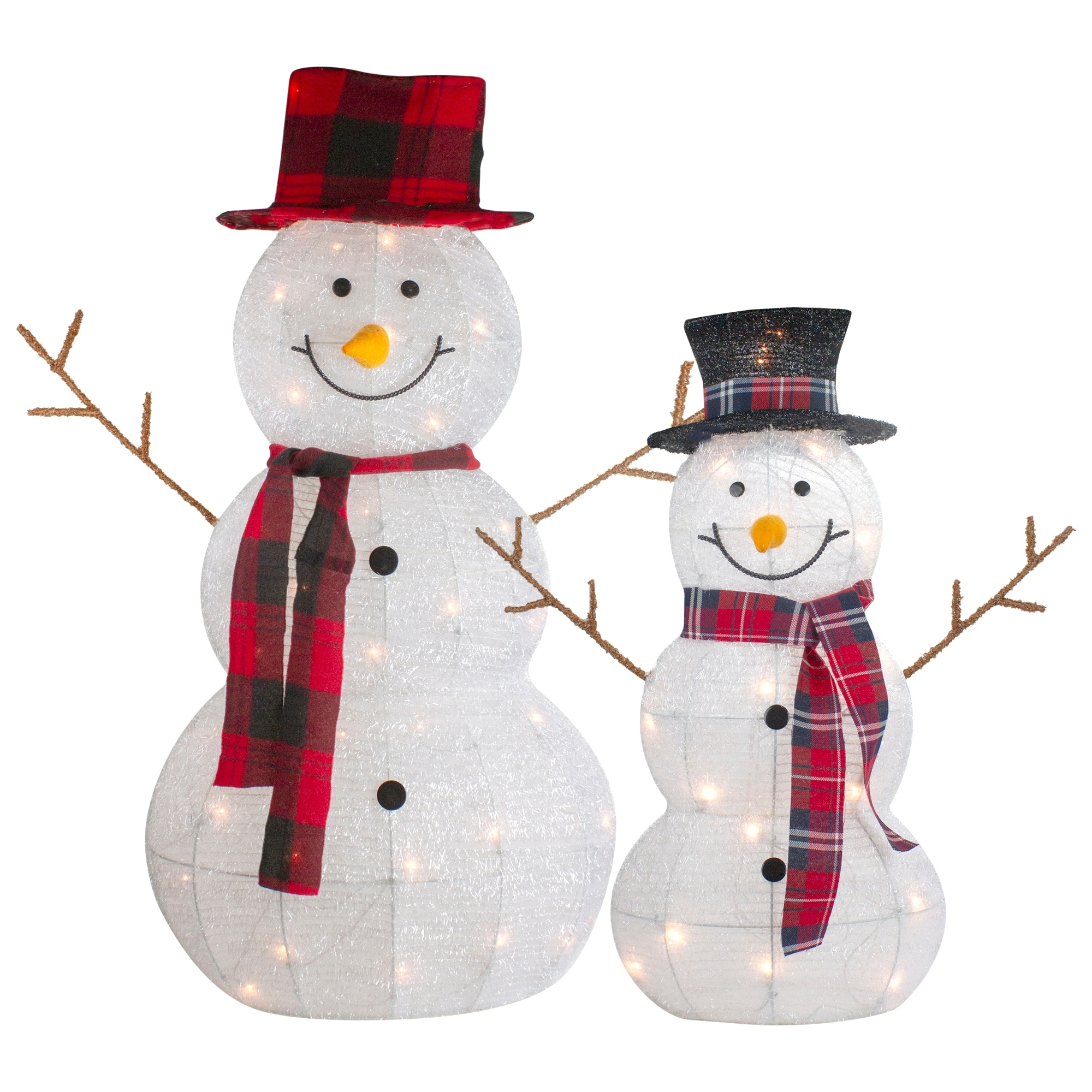 Set of 2 Lighted Tinsel Snowmen Family Christmas Yard Decorations - 39"