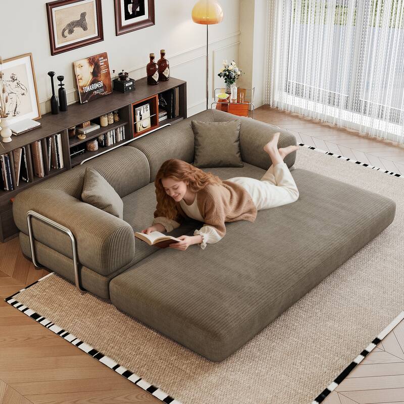 78.8" Convertible Floor Sofa Bed, Corduroy Folding Mattress Sofa Couch for Small Spaces ,No Assembly