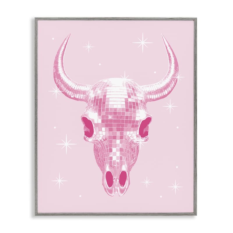Stupell Pastel Disco Cattle Skull Framed Giclee Art Design By Lil' Rue - 24 x 30 - Grey