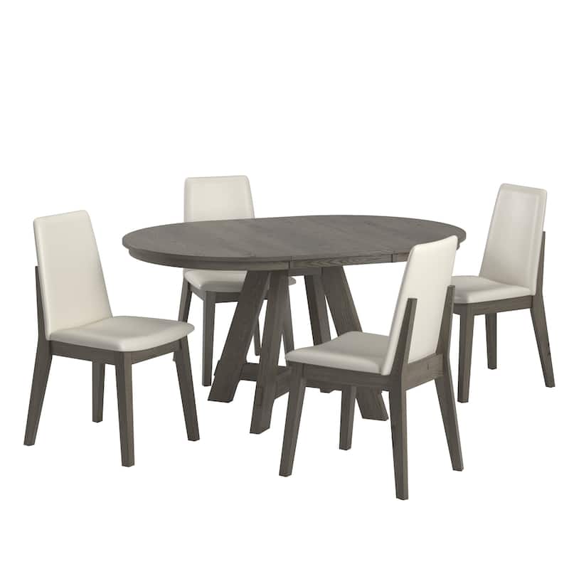 Harstad 42"-60" Extendable Round Dining Set with Vegan Leather Upholstered Chairs by iNSPIRE Q Modern - Gray