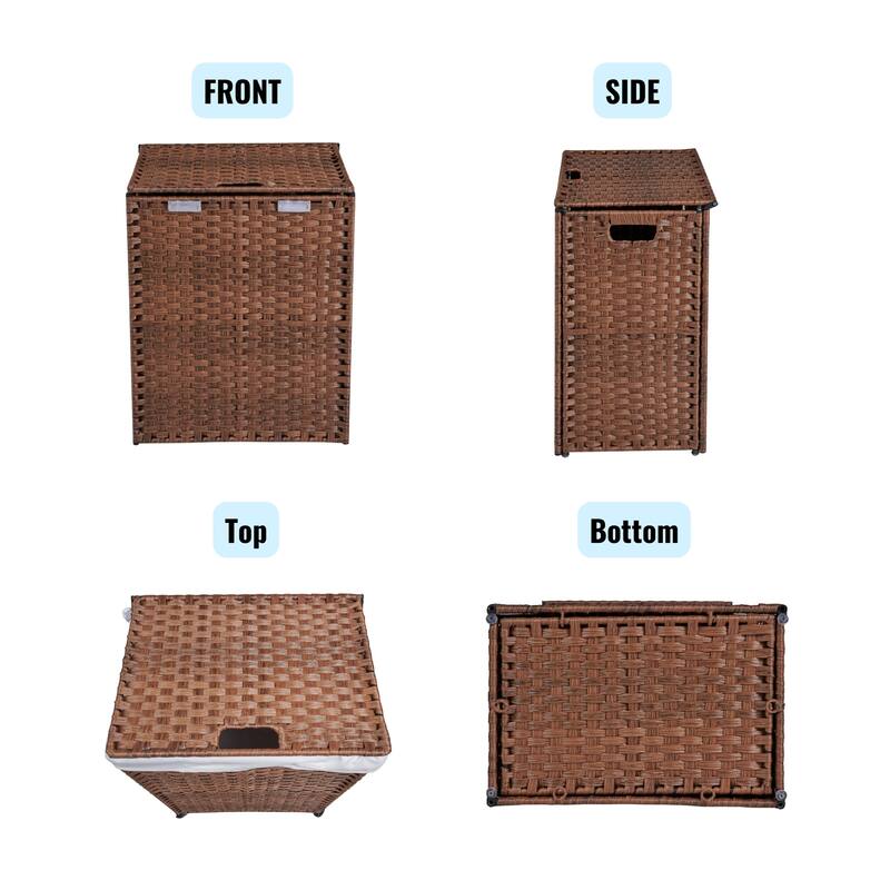 PE Rattan Laundry Hamper With Lid, Portable 100L Clothes Hampers with 2 Removable Bags