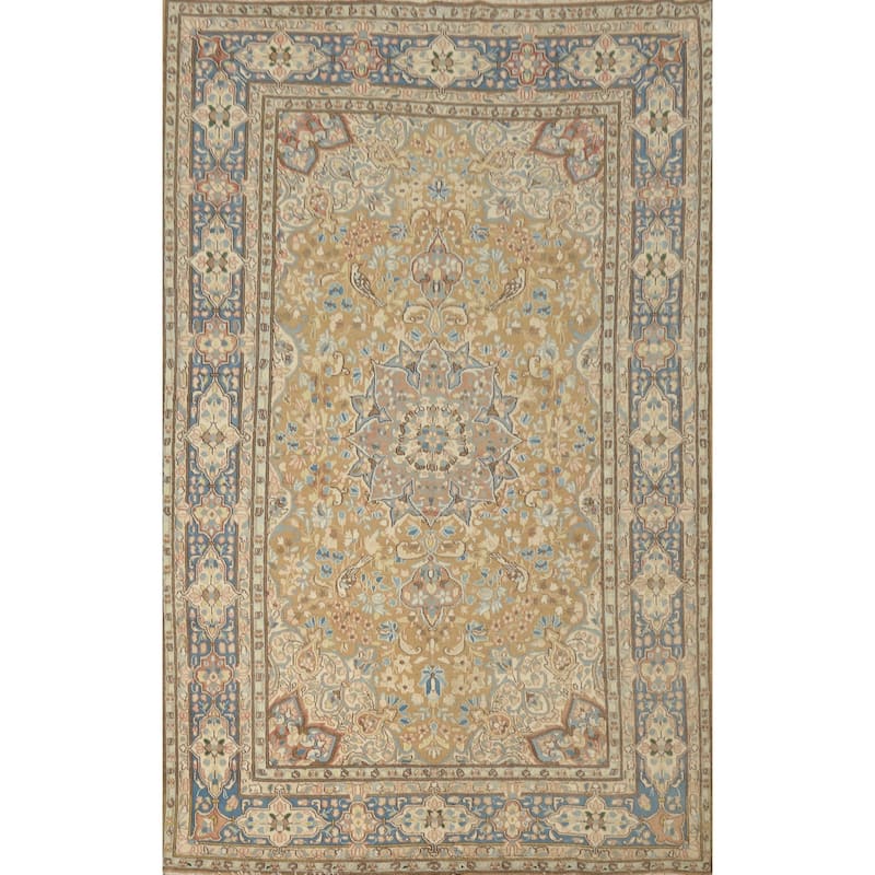Hand Knotted Oriental 100% Wool Carpet Traditional Floral Brown Kerman Area Rug - 9' 3'' X 6' 3''