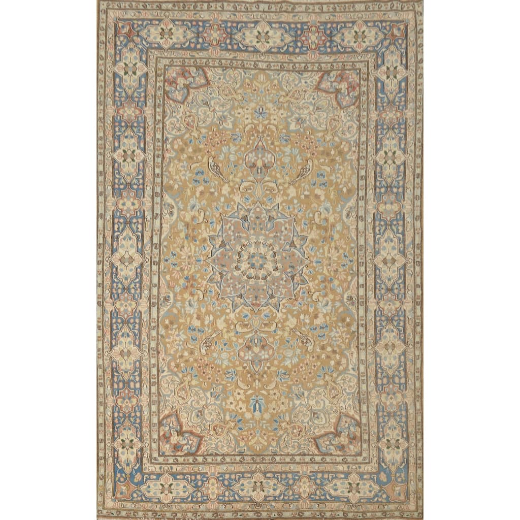 Hand Knotted Oriental 100% Wool Carpet Traditional Floral Brown Kerman Area Rug - 9' 3'' X 6' 3''
