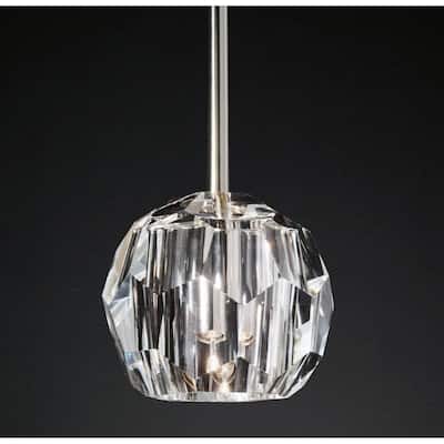 Polished Nickel Metal Pendant Light With Crystal Shade