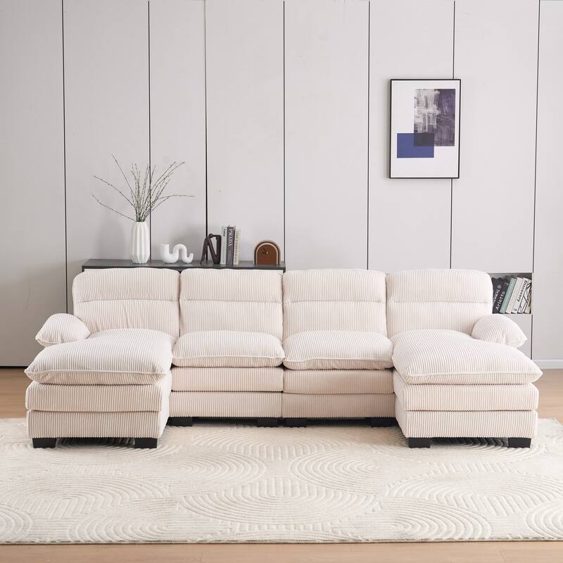 111.8" U-shaped profile sofa, including two single seats and two chaise - White