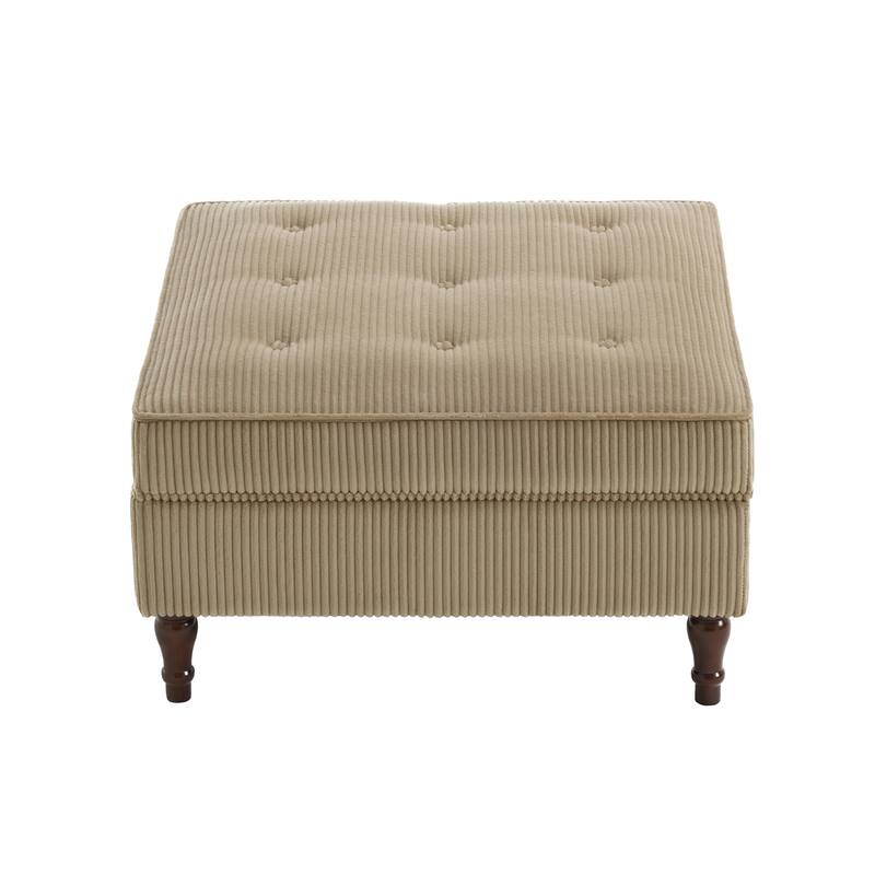 Modular Corduroy Tufted Storage Ottoman with Reversible Tabletop