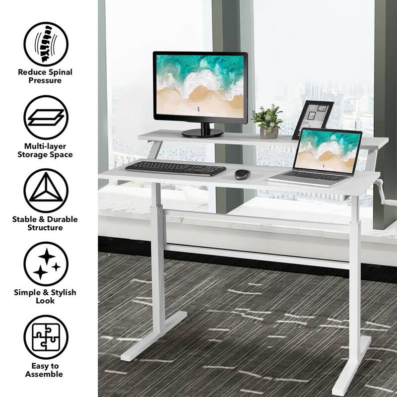 Gymax Standing Desk Crank Adjustable Sit to Stand Workstation with