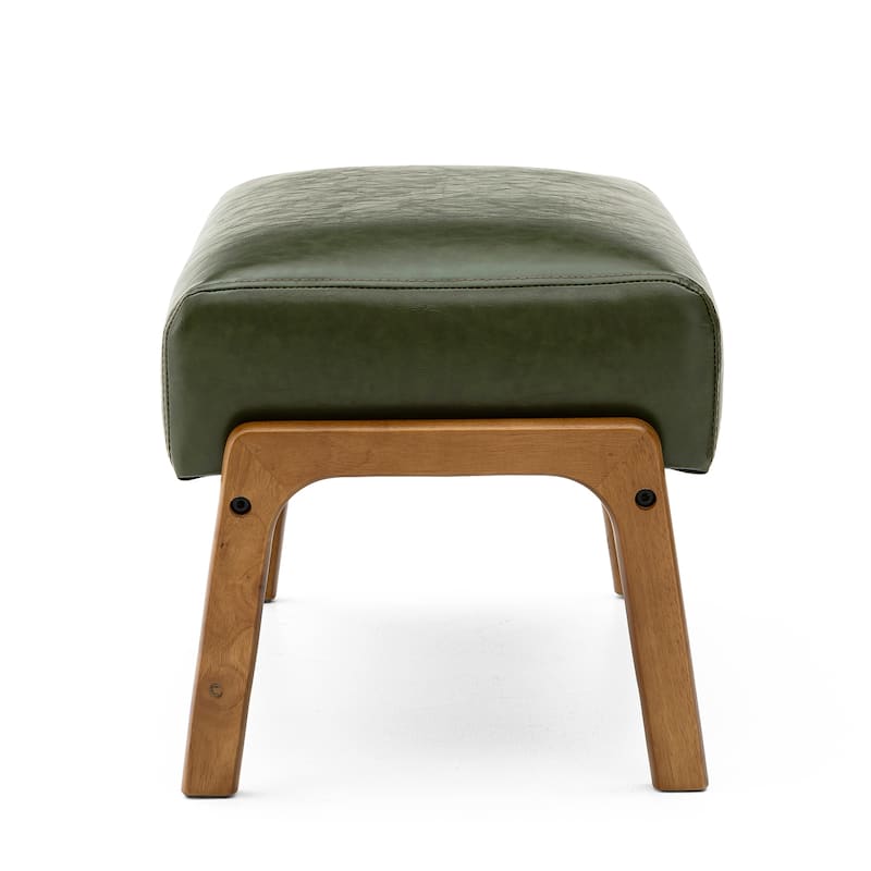 Glitzhome 24.5"W Leatherette Accent Stool With Walnut Rubberwood Legs