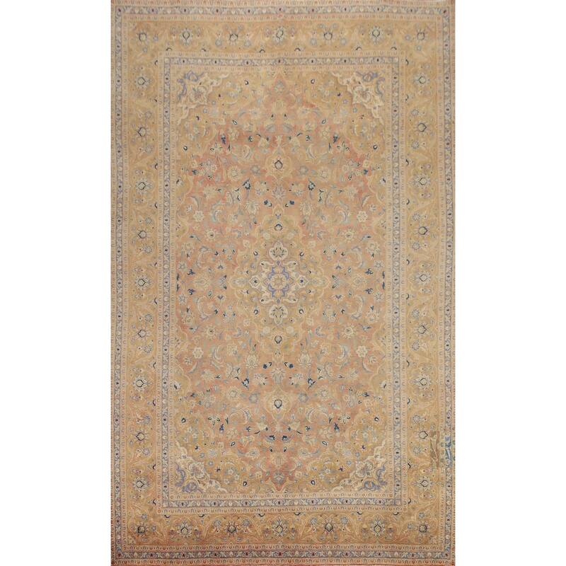 Hand Knotted Oriental 100% Wool Carpet Traditional Floral Oranges & Rust Mashad Area Rug - 11' 8'' X 7' 11''
