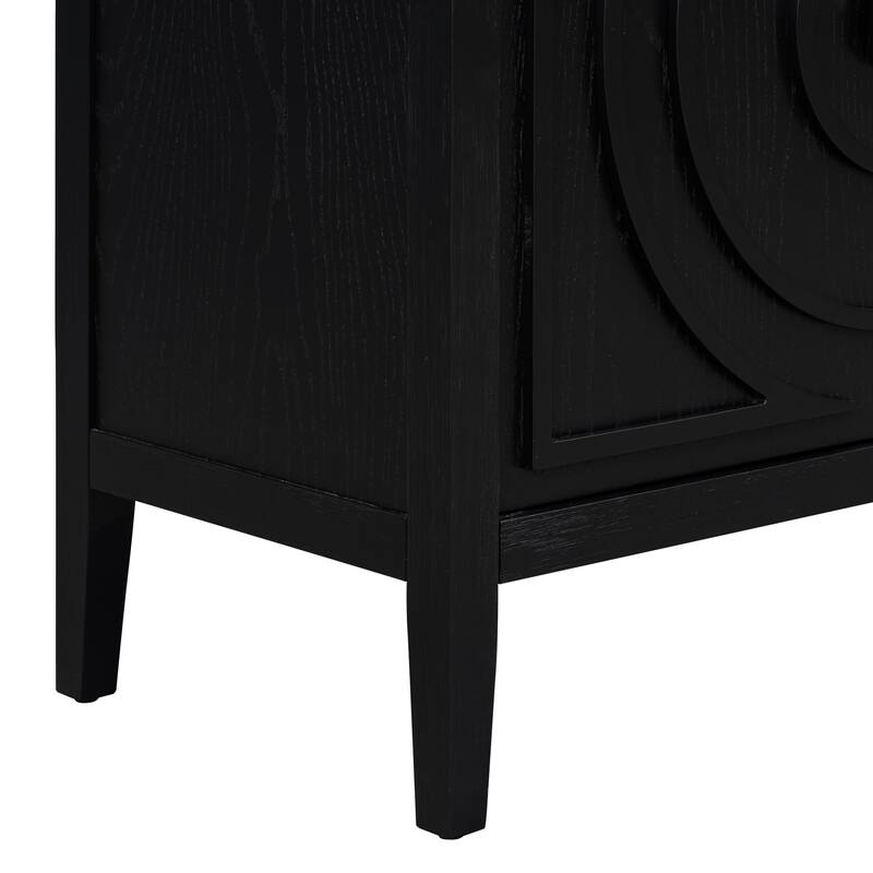 Retro Sideboard Doors with Circular Groove Design Round Metal Door Handle - 60"L x 16"W x 32"H