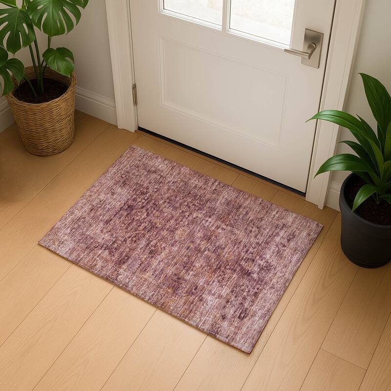 Premium Washable Super Soft Vintage Traditional Mayfield Rug - Merlot - 1'8" x 2'6"