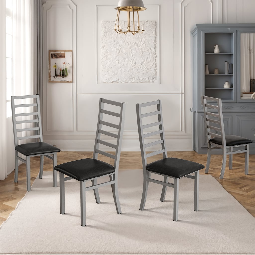 4 Piece Metal Kitchen Dining Chairs with Steel Legs, Cushions, Backrests, No Armrests for Dining Room Kitchen Living Room