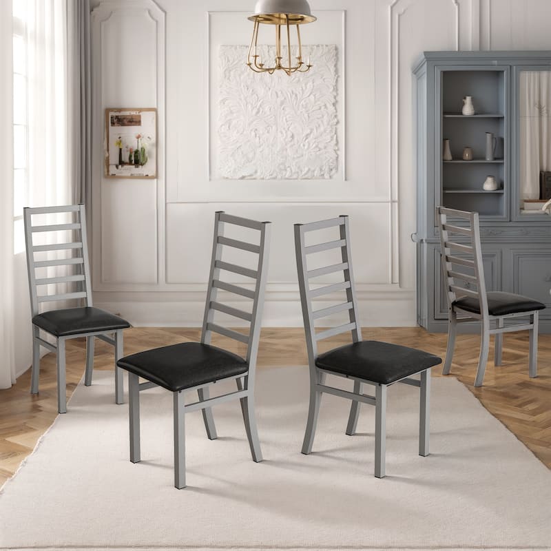 High Back Armless Dining Chairs with Steel Legs and PU Leather Seats, Set of 4/Set of 2 - Set of 4 - Grey