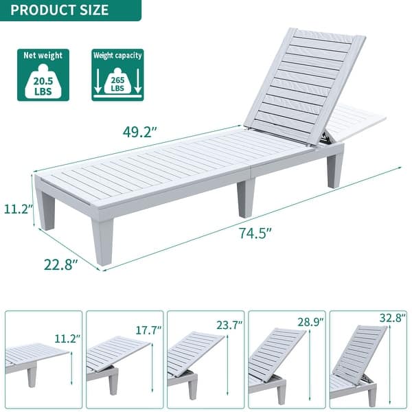 dimension image slide 9 of 15, Outdoor Chaise Lounge Chairs (Set of 2) with Adjustable Backrest