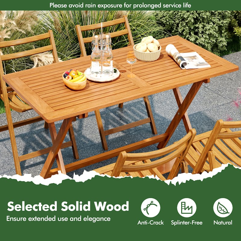 Gymax 54.5'' x 27.5'' Patio Dining Table w/ Teak Painting 2'' Umbrella