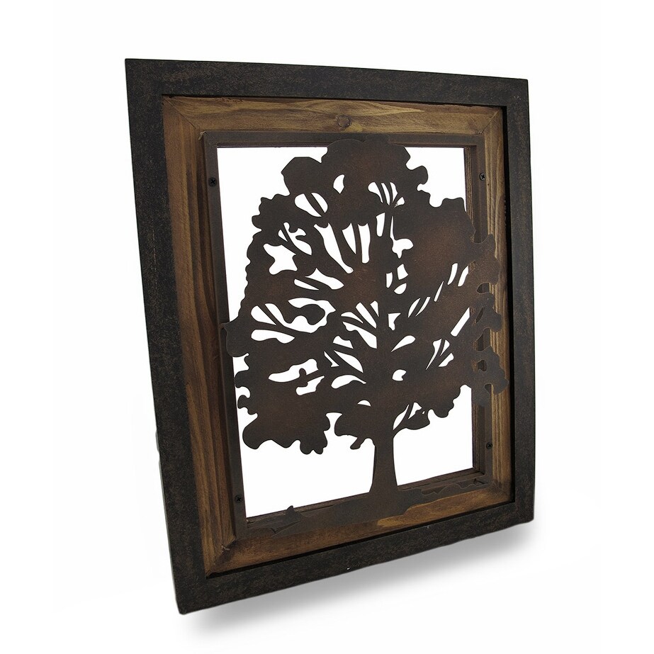 Shop Metal Rustic Finish Tree Silhouette On Wood Frame Wall