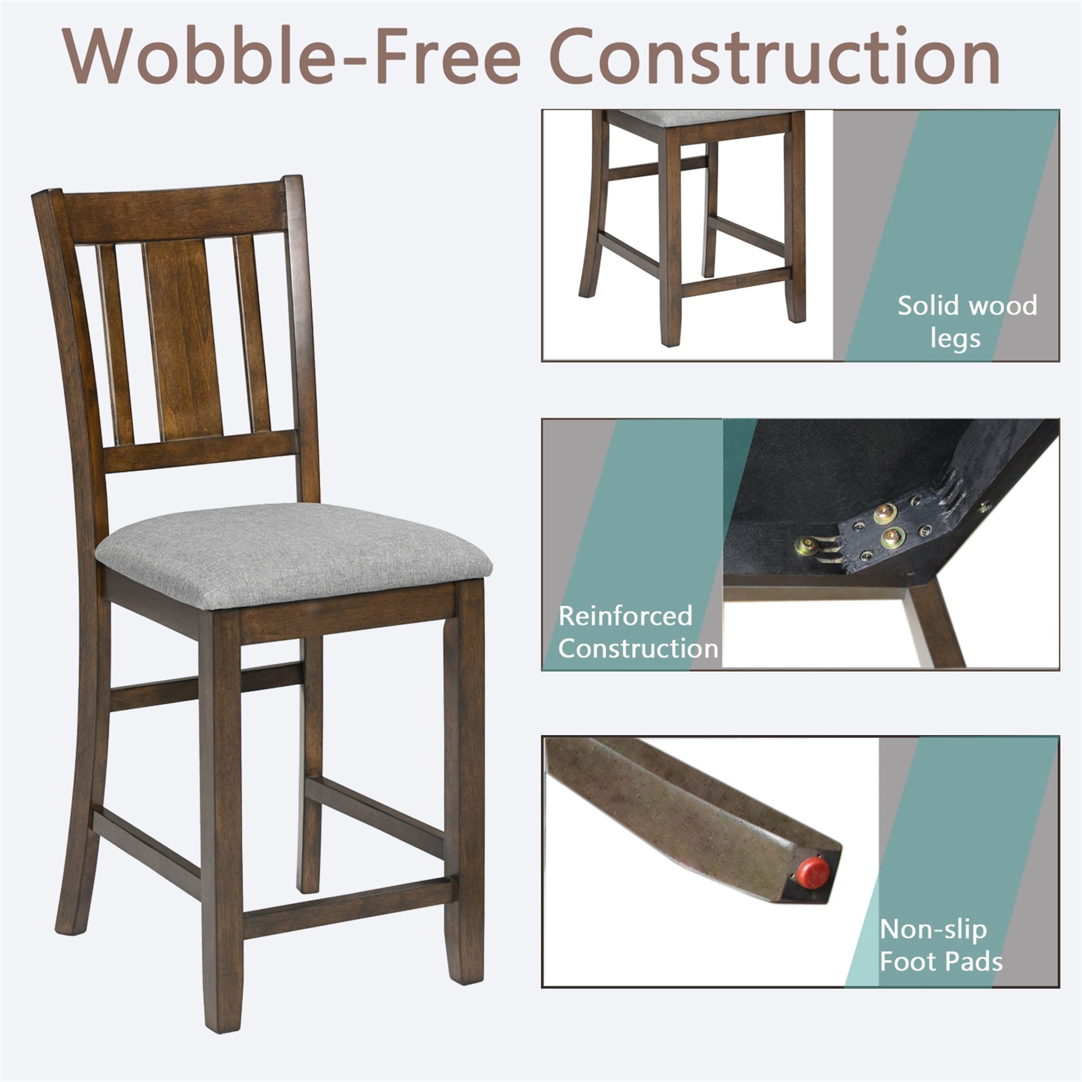 Kitchen Chair with Padded Seat Set for 4 Grey