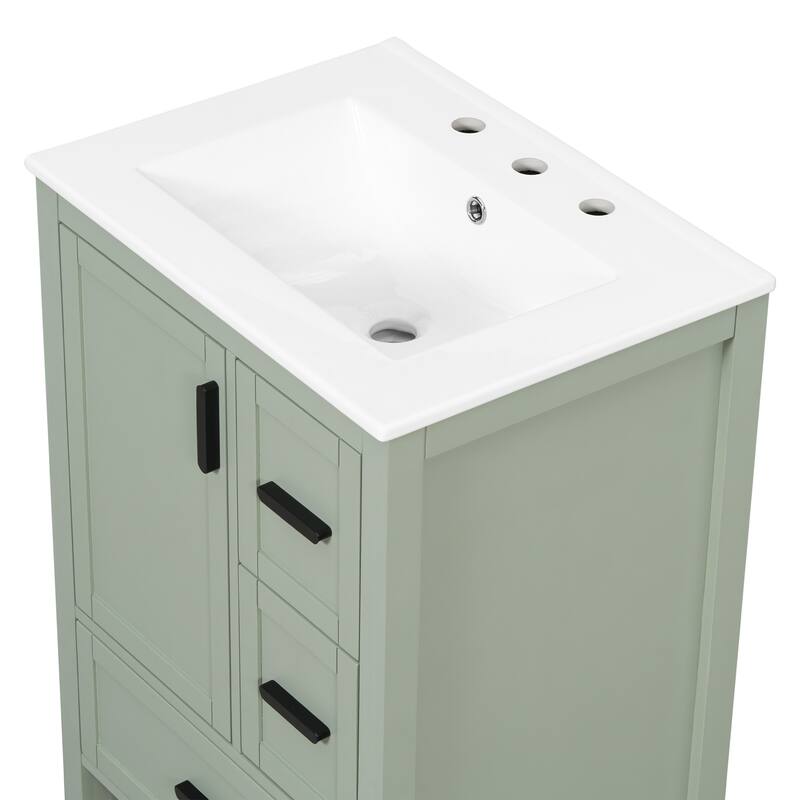 Modern 24" Bathroom Vanity with Ceramic Sink - Soft-Close Door with Double Shelf, 3 Drawers,for Small Spaces