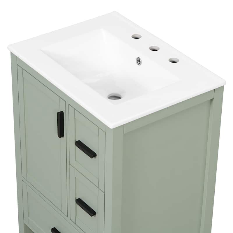 Solid Wood Frame Bathroom Vanity Cabinet with Ceramic Sink, Space-Saving 24-Inch Vanity