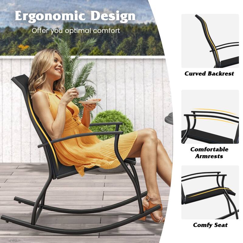 Gymax Set of 4 Outdoor Rocking Chair Patio Rocker w/ Breathable Fabric