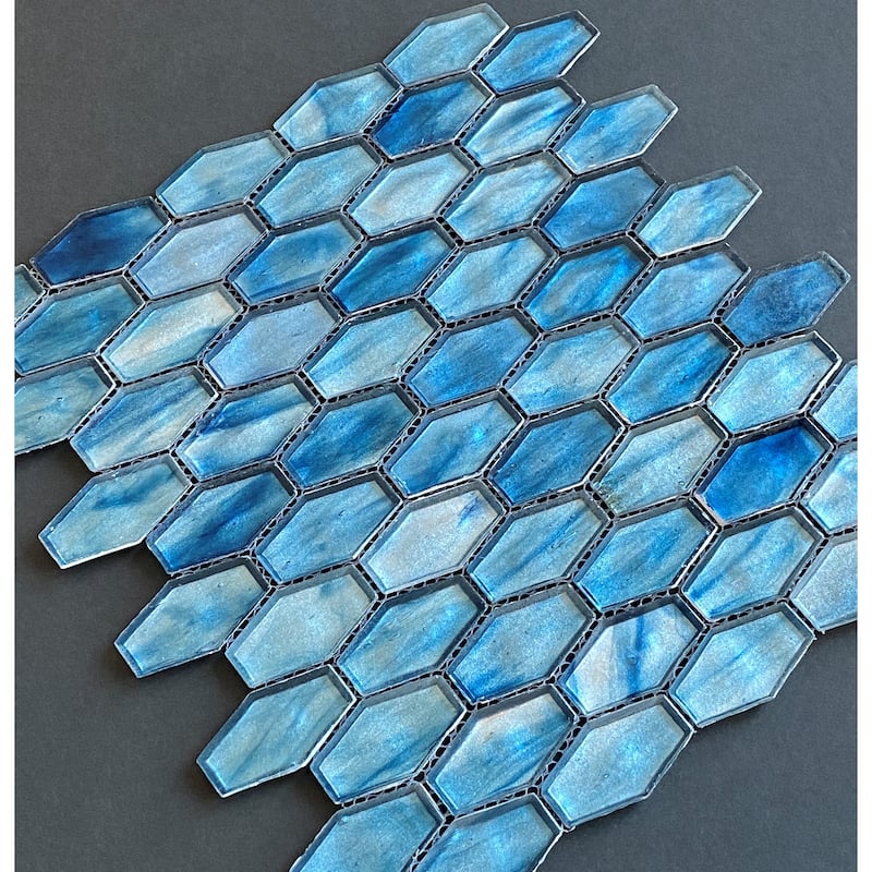 Iridescent 1 1/4" x 2" Long Hexagon Glass Tile