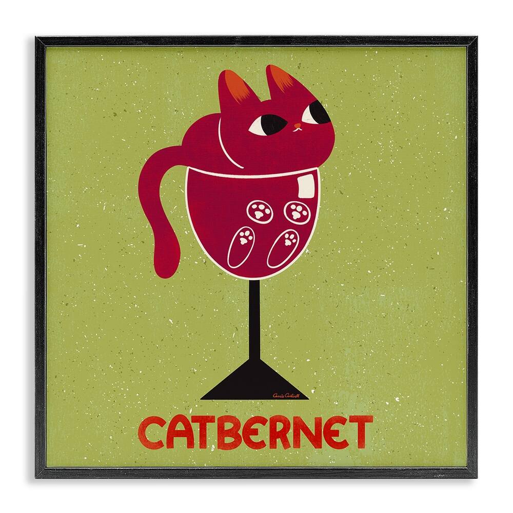 Stupell Catbernet Cat Wine Framed Giclee Art Design By Carrie Cantwell