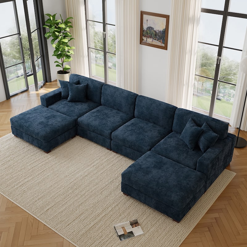Modern Chenille Oversized Modular Sectional Sofa with 2 Ottoman