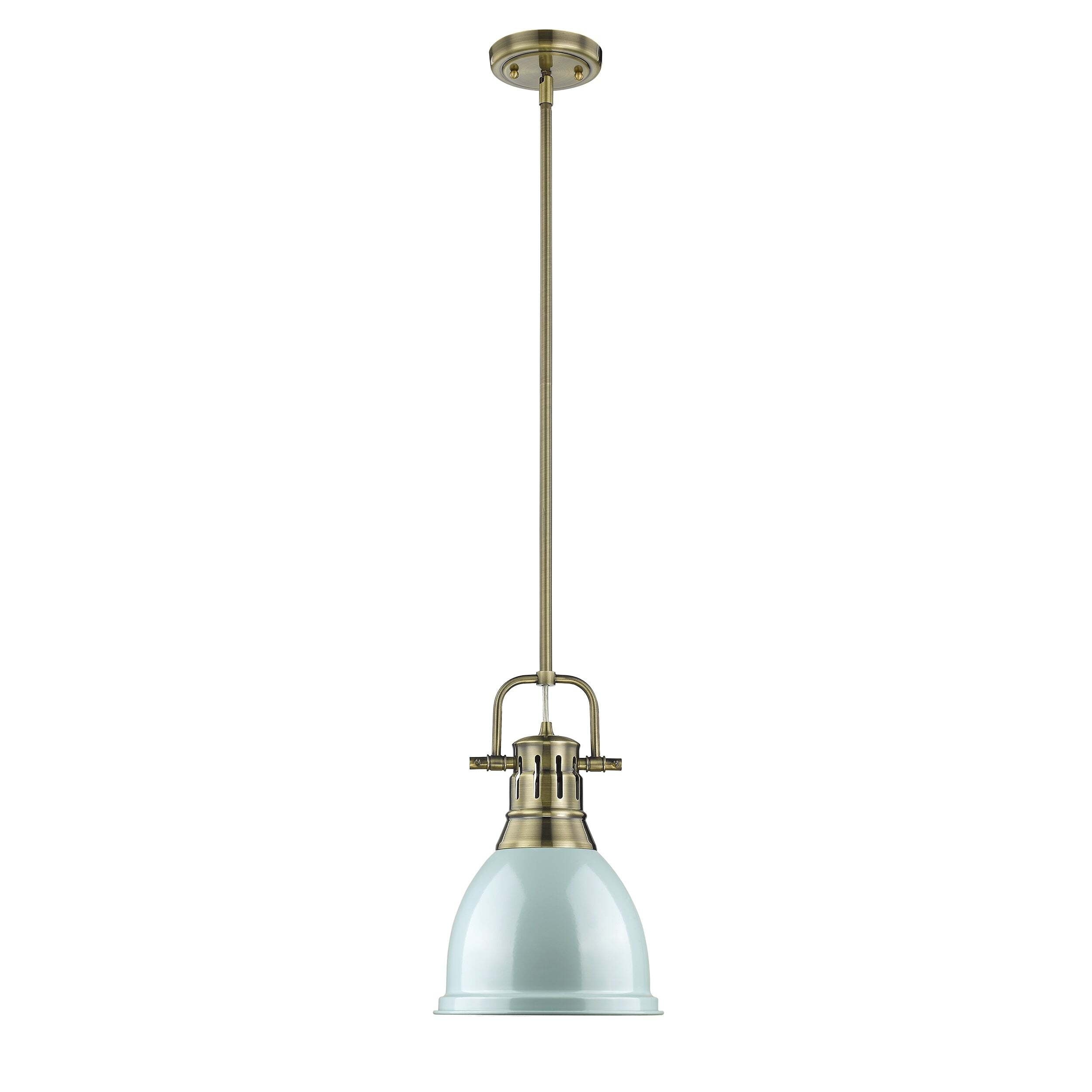 Golden Lighting Duncan 1-Light Rod Pendant - 9" - Aged Brass - Seafoam