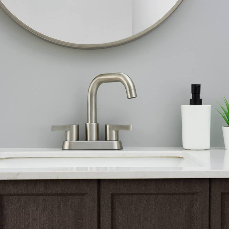 Modern 2 Handle 360° Swivel Bathroom Sink Faucet with Pop Up Drain and Water Supply Line, Anti Fingerprint, Anti Rust - White