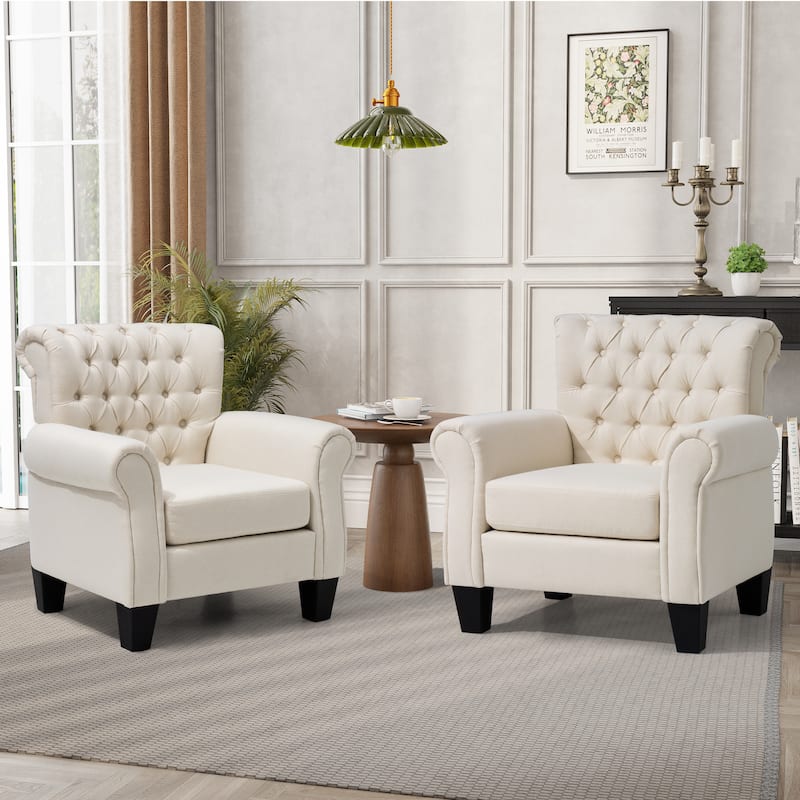 Accent Club Chair Comfortable Single Sofa Chair Indoor Seating with Arms & Padded Seat - 2-Piece Set, Beige