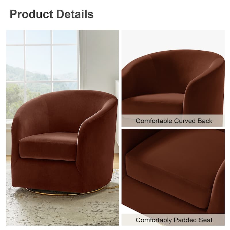 Eleuterio Modern Velvet Curved Swivel Accent Barrel Chair with Metal Base by HULALA HOME