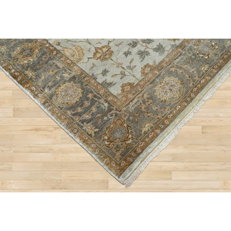 Multi Size Hand Knotted Blue Traditional Oushak Wool Oriental Area Rug - 6' 1'' x 8' 10''