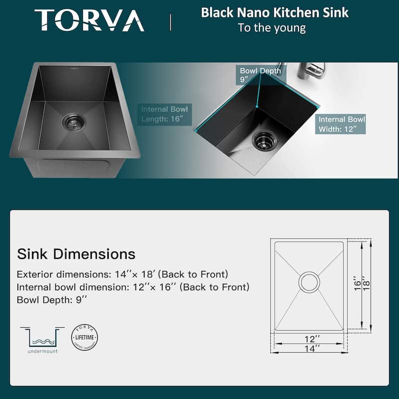 Undermount Stainless Steel Kitchen Sink -Black-Single Bowl
