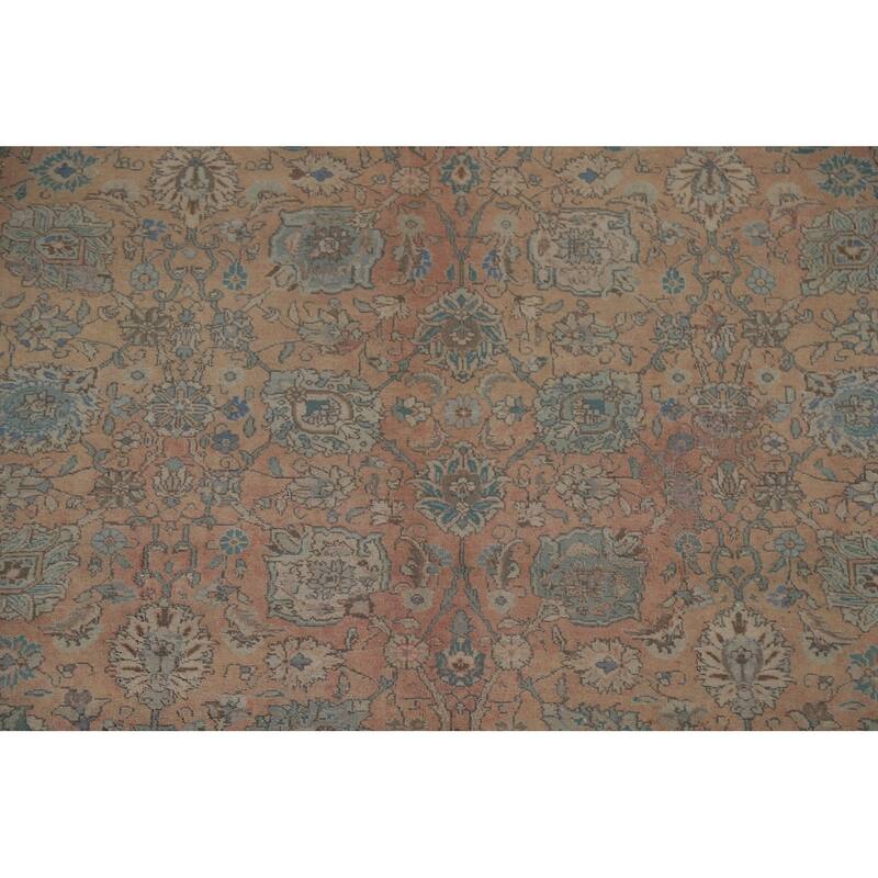 Hand Knotted Oriental 100% Wool Carpet Traditional All-Over Coral Tabriz Area Rug - 12' 4'' X 9' 1''