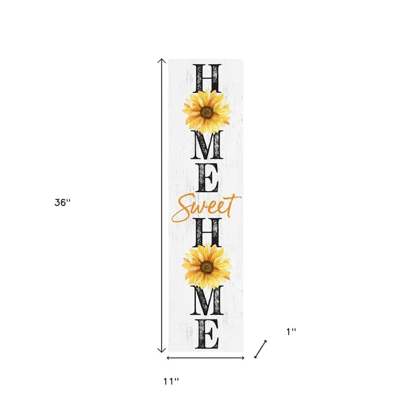 HomeRoots 36" White Black And Yellow Solid Wood Sunflowers Home Sweet Home Porch Sign