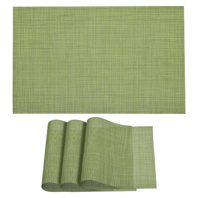 Place Mats, 450x300mm Table Mats Set of 4 PVC Washable Woven Placemat - Grass Green