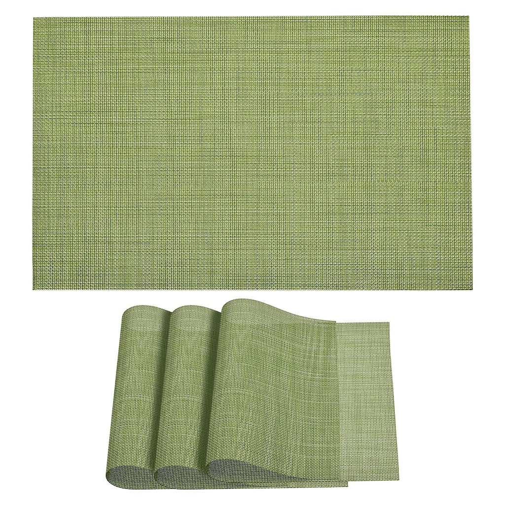 Place Mats, 450x300mm Table Mats Set of 4 PVC Washable Woven Placemat - Grass Green