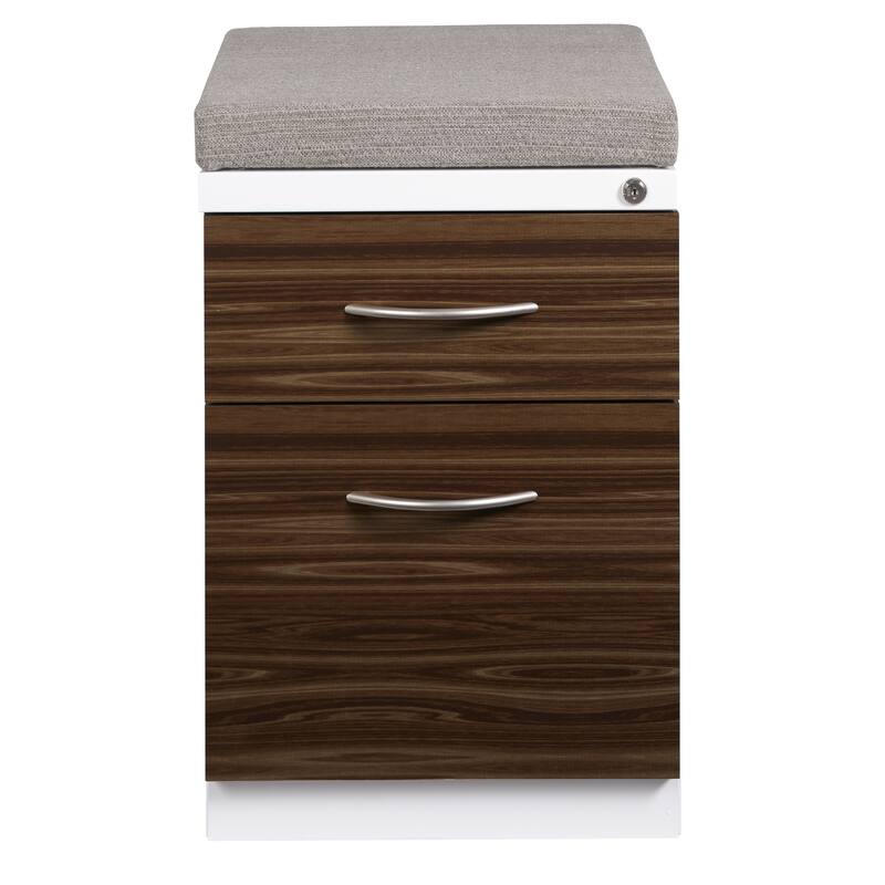Hirsh 20-inch Deep Mobile Pedestal File 2-Drawer Box/File with Laminate Drawer Fronts and Seat Cushion, White/Chinchilla/Walnut - White - Letter