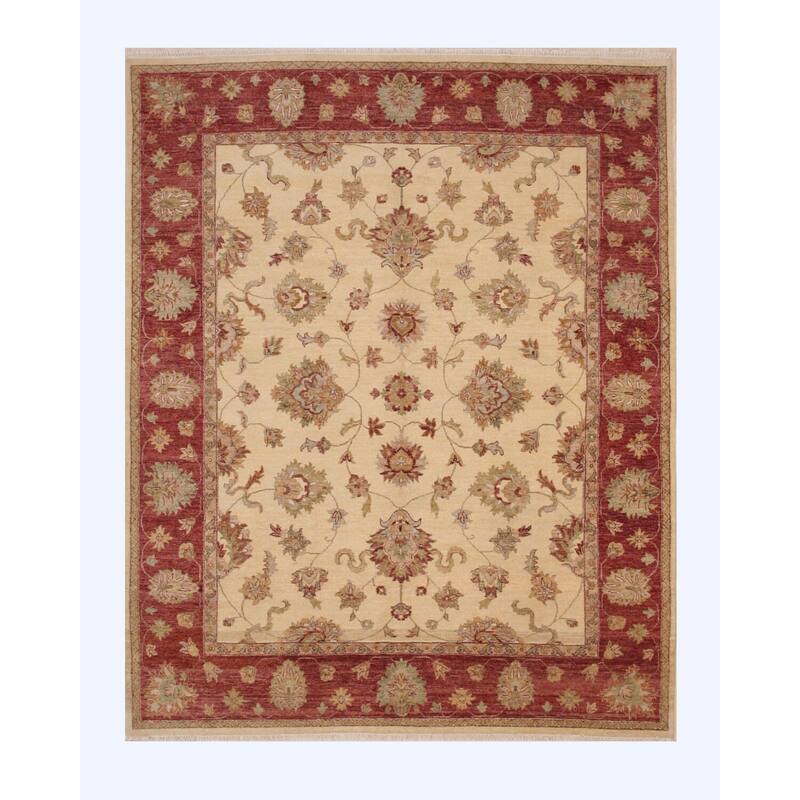 Ivory Hand-Knotted Wool Traditional Rug, 8' x 10'1 - Handwoven Classic Design with Refined Detailing - L