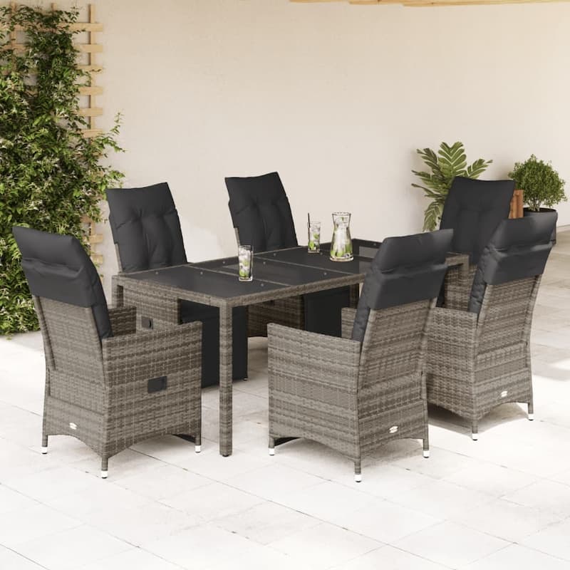 vidaXL Patio Bistro Set with Cushions Outdoor Garden Furniture Grey Poly Rattan - Grey-Glass-form 3 - 35.4 x 74.8 x 29.5