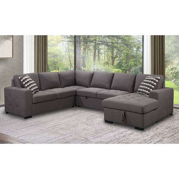 Abbyson Jameson Grey StainResistant Fabric 6 Seater Storage Sectional