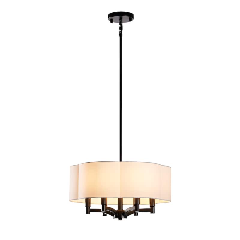 6-Light Palon Drum Pendant with White Fabric Shade Gold/Black Minimalist Lamp 17.5 Inch - N/A