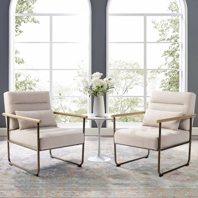 Glitzhome Set of 2 33.25"H Mid-Century Modern Fabric Accent Arm Chair with Metal Frame - 30.5''W X 26.25''D X 33.25''H